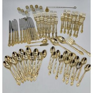 Vintage International Silver Co Gold Plated Silverware Piece Set Serves 12
